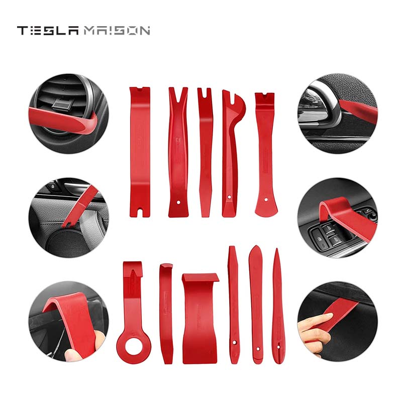 19-Piece Trim Removal Tool Kit For Tesla Interiors And Exterior Demolition -19 PCS RED---Tesla Maison