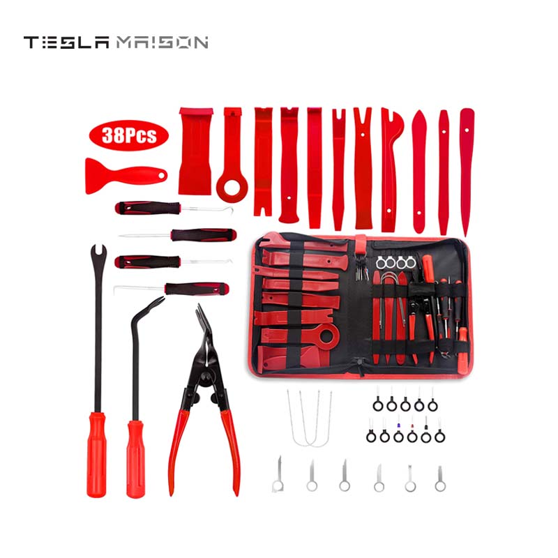 38-Piece Trim Removal Tool Kit For Tesla Interiors And Exterior Demolition -38 PCS RED---Tesla Maison