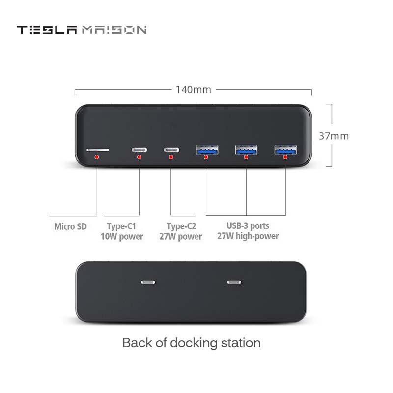 6-in-2 Tesla Model 3 Y USB Hub with Fast Charging - 27W Output