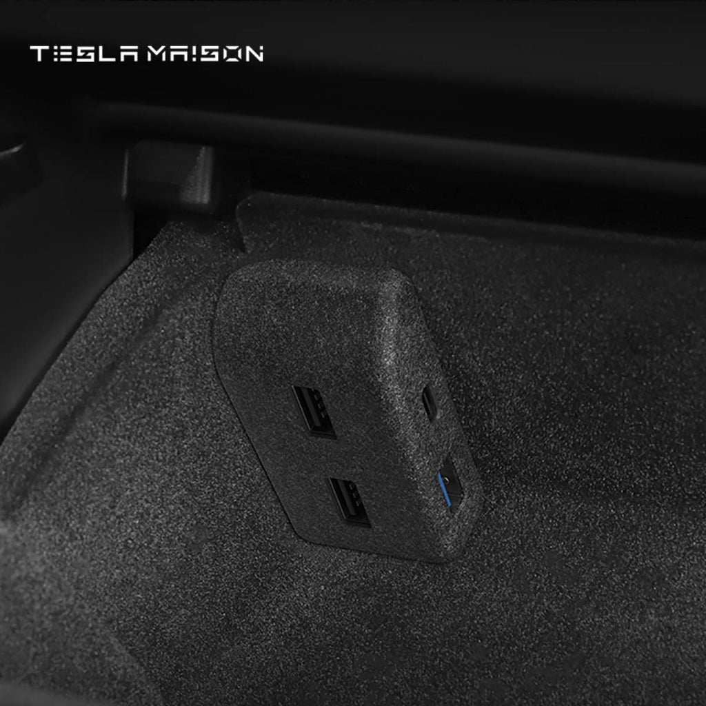 Glove Box Quick Charger 4 USB Shunt Hub Adapter For Tesla Model 3/Y -Tesla Model 3-Flocking Black--Tesla Maison