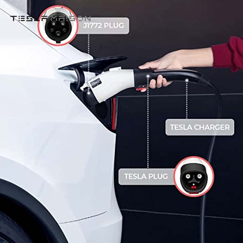 J1772 EVs Adapter Tesla to J1772 Adapter Charger Max 48A & 250V -White---Tesla Maison