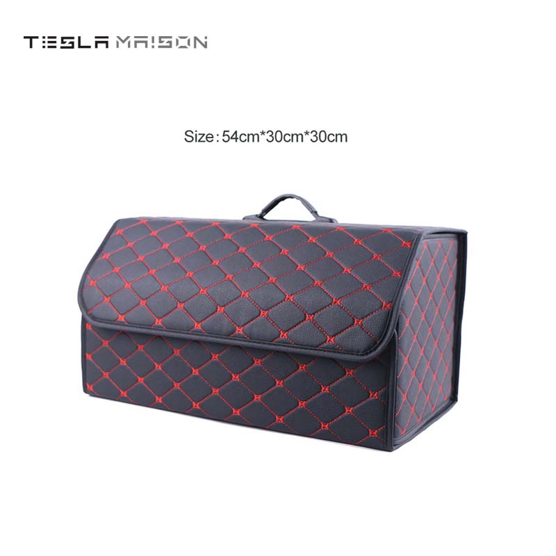 Multipurpose Collapsible Car Trunk Storage Organizer - Black With Red Stitching -Large---Tesla Maison