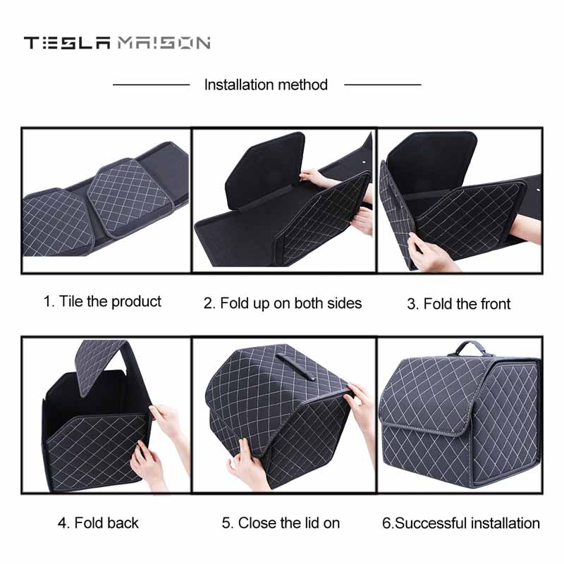 Multipurpose Collapsible Car Trunk Storage Organizer - Black With Red Stitching -Small---Tesla Maison