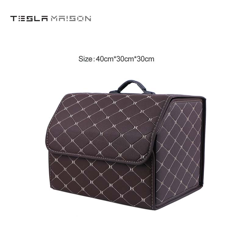 Multipurpose Collapsible Car Trunk Storage Organizer - Brown With Beige Stitching -Medium---Tesla Maison