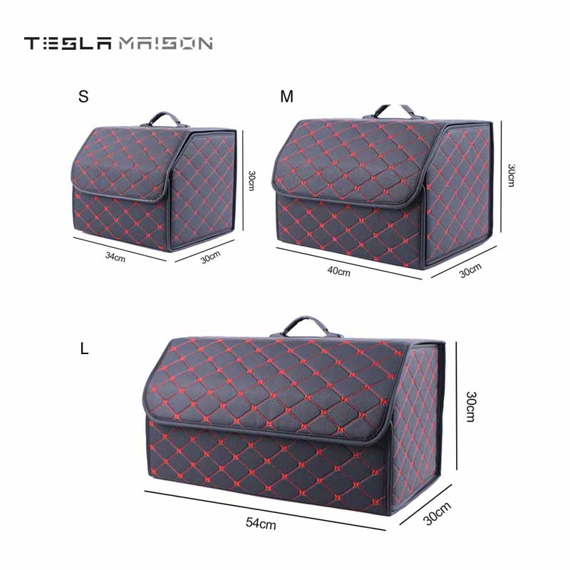 Multipurpose Collapsible Car Trunk Storage Organizer - Brown With Beige Stitching -Small---Tesla Maison