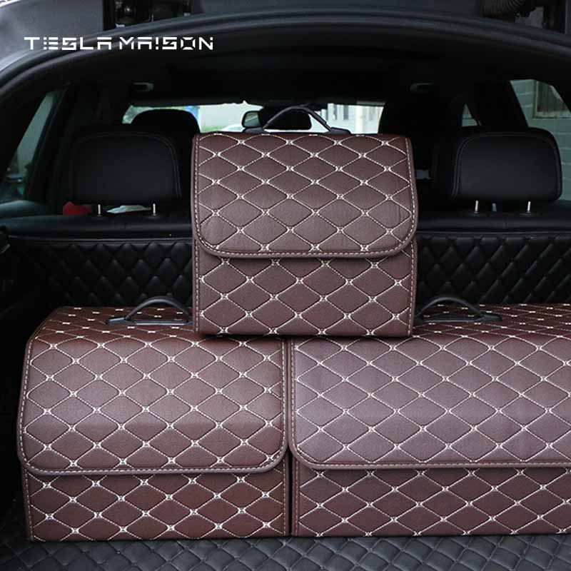 Multipurpose Collapsible Car Trunk Storage Organizer - Brown With Beige Stitching -Small---Tesla Maison