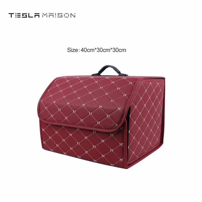 Multipurpose Collapsible Car Trunk Storage Organizer - Red With Beige Stitching -Medium---Tesla Maison