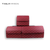 Multipurpose Collapsible Car Trunk Storage Organizer - Red With Beige Stitching