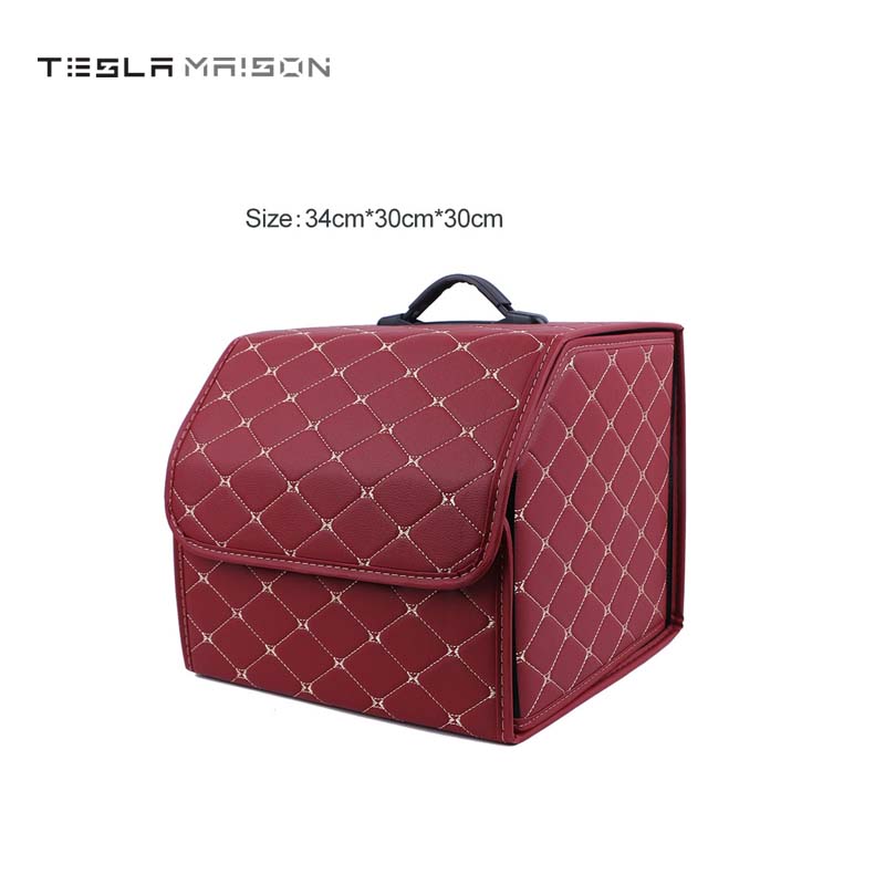 Multipurpose Collapsible Car Trunk Storage Organizer - Red With Beige Stitching -Small---Tesla Maison