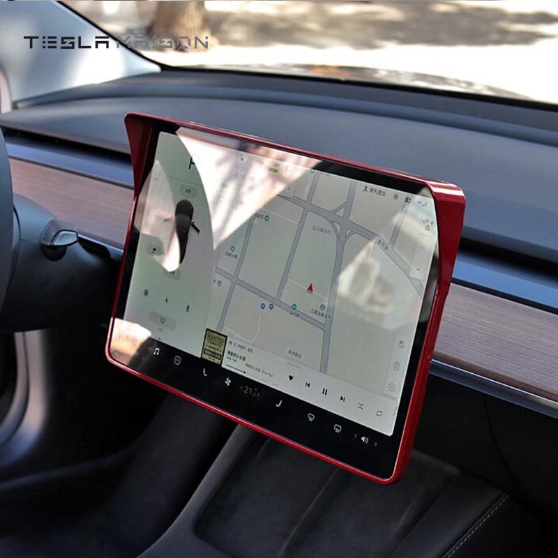 Tesla Model 3 and Model Y Central Console Screen Sunshade Frame -Glossy carbon---Tesla Maison