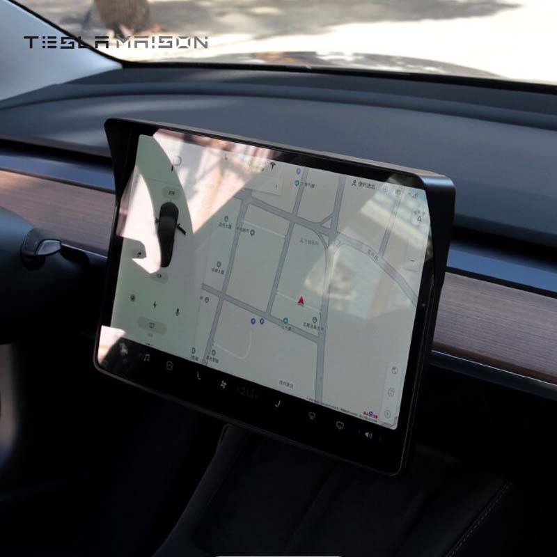 Tesla Model 3 and Model Y Central Console Screen Sunshade Frame -Glossy carbon---Tesla Maison