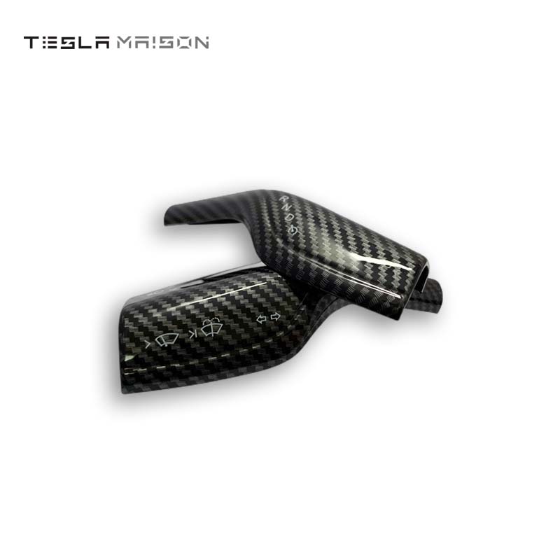 Tesla Model 3 and Model Y Gear Shift Lever Wiper Column Cover -Gloss Carbon Black---Tesla Maison