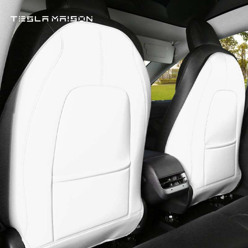 Tesla Model 3 and Model Y Leather Back Seat Kick Protectors Covers -White-2pcs / 1 Set--Tesla Maison