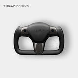 Tesla Model 3 Yoke Steering Wheel Black Leather Gloss Carbon Full Panel