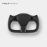 Tesla Model 3 Yoke Steering Wheel - Black Leather With Gloss Carbon Upper Panel