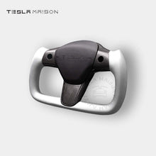 Load image into Gallery viewer, Tesla Model 3 Yoke Steering Wheel - Grey Leather With Full Gloss Carbon Panel -Yes （ +$69.00 ）-With ( +$50.00 )-One Side-Tesla Maison
