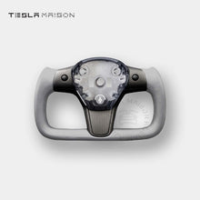 Load image into Gallery viewer, Tesla Model 3 Yoke Steering Wheel - Grey Leather With Full Matte Carbon Panel -No-With ( +$50.00 )-One Side-Tesla Maison