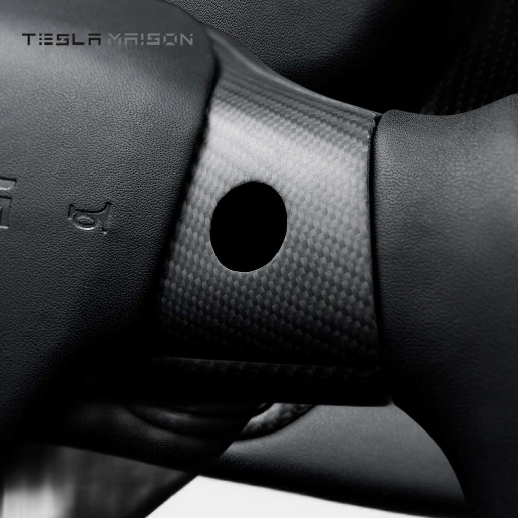Tesla Model 3 Yoke Steering Wheel - Grey Leather With Full Matte Carbon Panel -No-With ( +$50.00 )-One Side-Tesla Maison