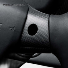 Load image into Gallery viewer, Tesla Model 3 Yoke Steering Wheel - Grey Leather With Full Matte Carbon Panel -No-With ( +$50.00 )-One Side-Tesla Maison