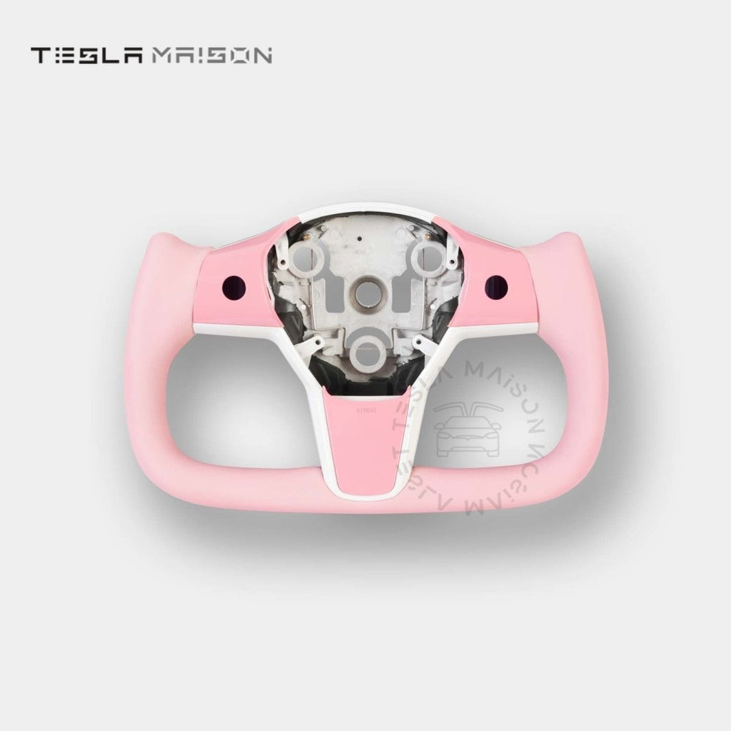 Tesla Model 3 Yoke Steering Wheel - Light Pink Leather and Upper Panel -No-With ( +$50.00 )-One Side-Tesla Maison