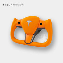 Load image into Gallery viewer, Tesla Model 3 Yoke Steering Wheel - Orange Leather and Upper Panel -Yes （ +$69.00 ）-With ( +$50.00 )-One Side-Tesla Maison