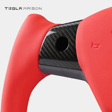 Load image into Gallery viewer, Tesla Model 3 Yoke Steering Wheel Red Leather Gloss Carbon Upper Panel -No-With ( +$50.00 )-Two Side-Tesla Maison
