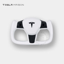 Load image into Gallery viewer, Tesla Model 3 Yoke Steering Wheel - White Leather With Gloss Carbon Upper Panel -Yes （ +$69.00 ）-With ( +$50.00 )-One Side-Tesla Maison