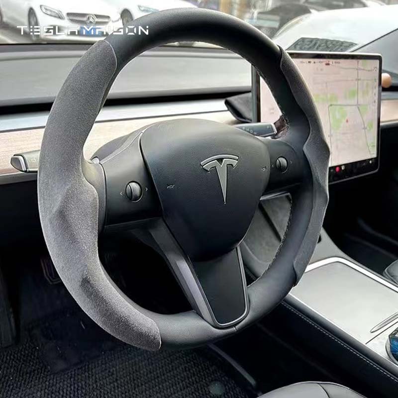 Tesla Model 3/Y/S/X Ultra-thin Non-slip Suede Steering Wheel Cover -Brown---Tesla Maison