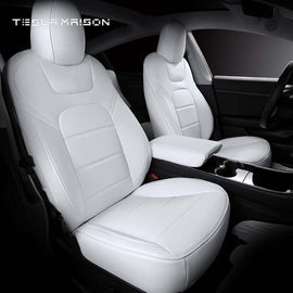 Tesla Model S Premium Nappa Leather Rear Seat Covers -White-Rear Seat Covers--Tesla Maison