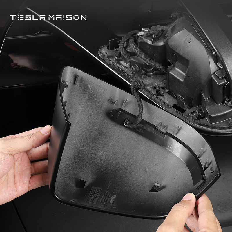 Tesla Model Y Mirror Cover With LED Turn Signal Rear View Mirror Cover -Gloss Carbon Fiber---Tesla Maison