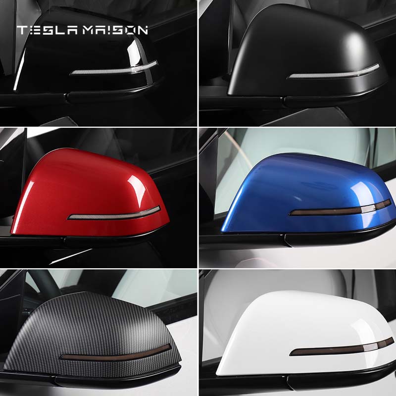 Tesla Model Y Mirror Cover With LED Turn Signal Rear View Mirror Cover -Gloss Carbon Fiber---Tesla Maison