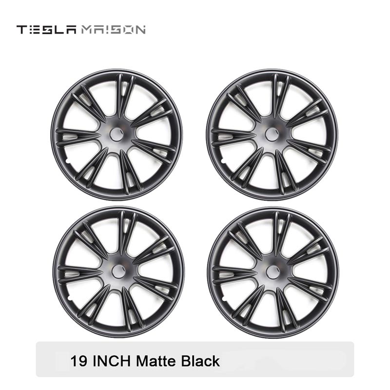 Tesla Model Y Wheel Cover Trim Hub Caps - 19" inch (4 Pcs) - Style 3 Matte Black ----Tesla Maison