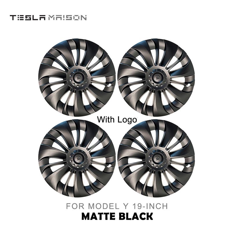 Tesla Model Y Wheel Trim Hub Caps - 19" inch (4 Pcs) - Style 6 With Logo Matte Black ----Tesla Maison
