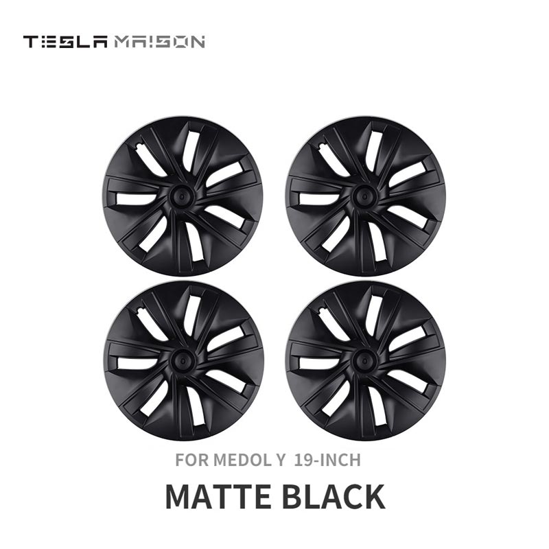 Tesla Model Y Wheel Trim Hub Caps - 19" inch (4 Pcs) - Style 7 Matte Black ----Tesla Maison