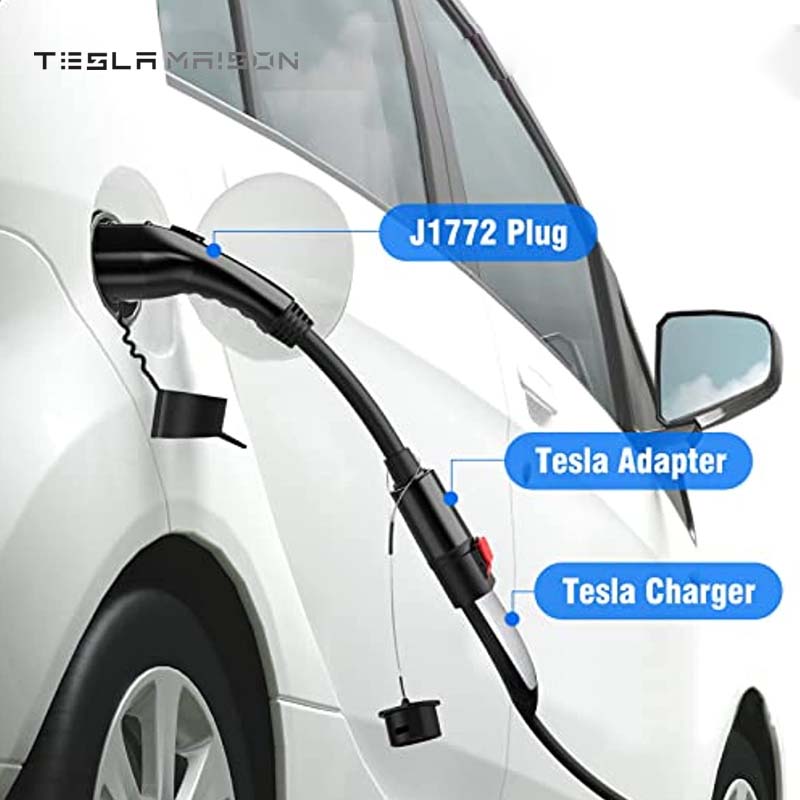 Tesla to J1772 Adapter: Max 60A, 250V for High Powered Connector -Black---Tesla Maison