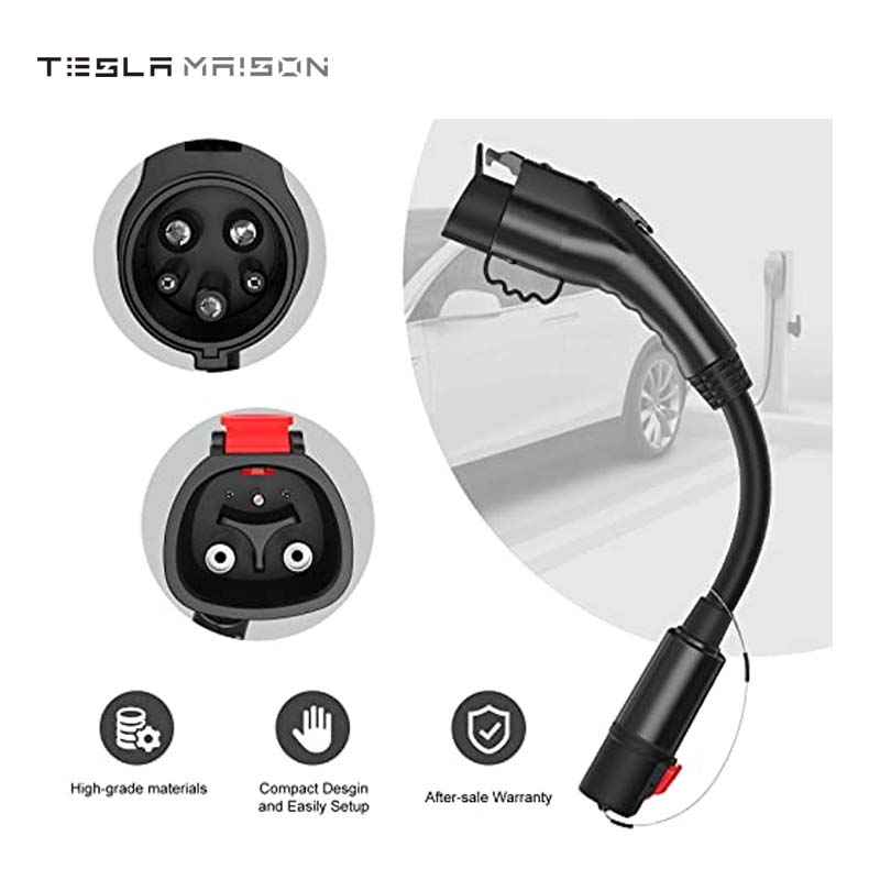 Tesla to J1772 Adapter: Max 60A, 250V for High Powered Connector -Black---Tesla Maison